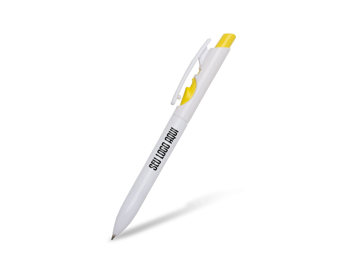 Caneta plástica com mecanismo de acionamento por clique, prática e funcional. Ideal para o uso diário, oferece conforto na escrita e é compacta, tornando-se uma opção versátil para o dia a dia. Seu design simples e eficiente garante boa durabilidade e facilidade de transporte