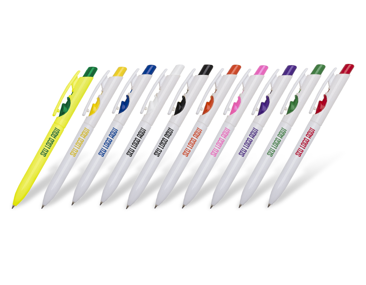 Caneta plástica com mecanismo de acionamento por clique, prática e funcional. Ideal para o uso diário, oferece conforto na escrita e é compacta, tornando-se uma opção versátil para o dia a dia. Seu design simples e eficiente garante boa durabilidade e facilidade de transporte