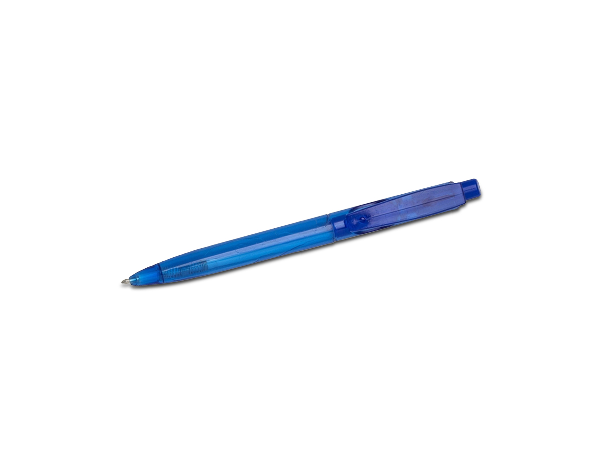 Caneta esferográfica feita em plástico translúcido, proporcionando um visual moderno e leve. Possui mecanismo de acionamento por clique, oferecendo praticidade e facilidade de uso. Ideal para o dia a dia, é uma opção simples e eficiente para quem busca uma escrita fluida e confortável
