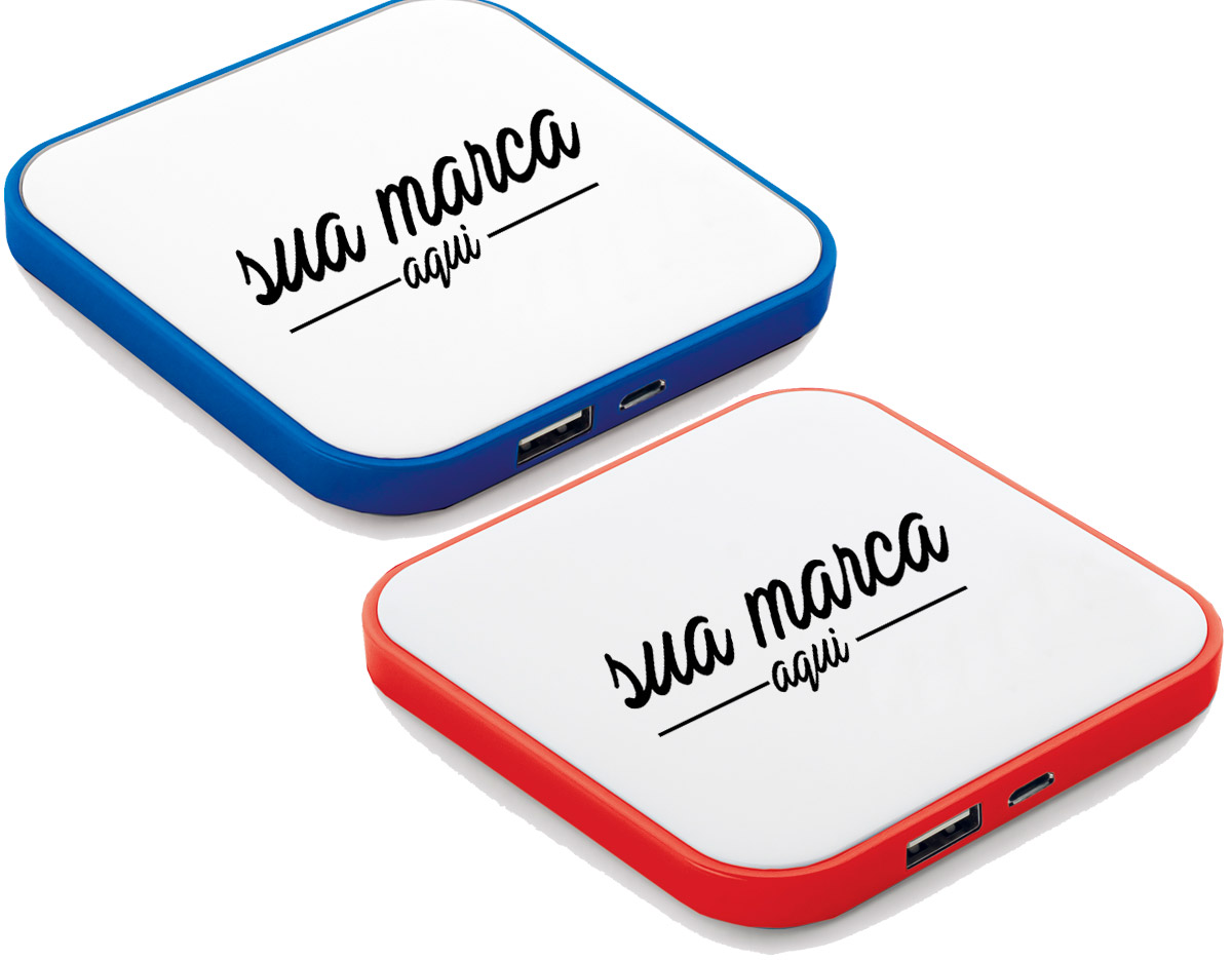 Bateria portátil em ABS e de lítio. Com capacidade de 2.000 mAh.  Tempo de vida = 500 ciclos e entrada/saída 5V/1A. Inclui cabo USB/micro-USB.