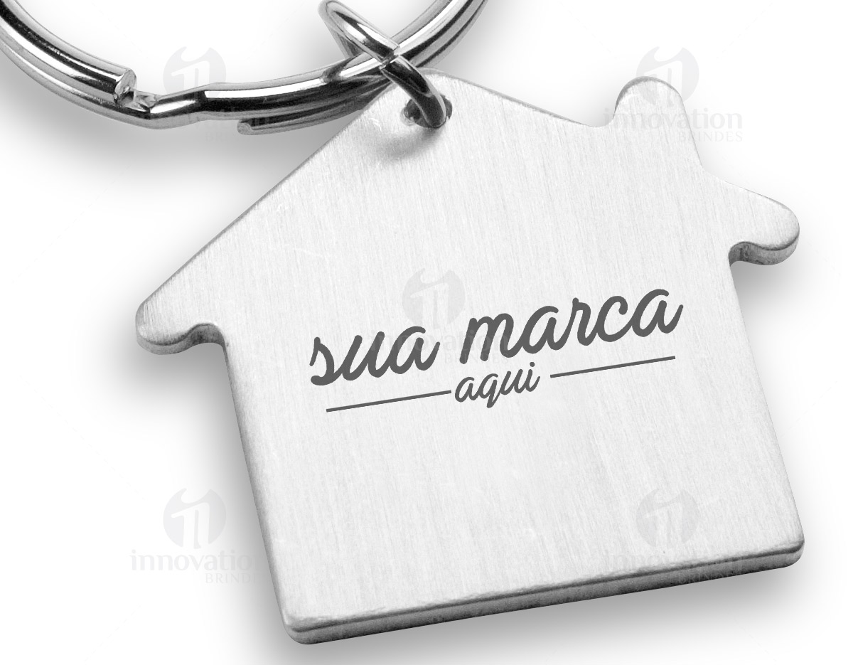 Chaveiro com formato casa em alumínio 38 x 35 x 2 mm