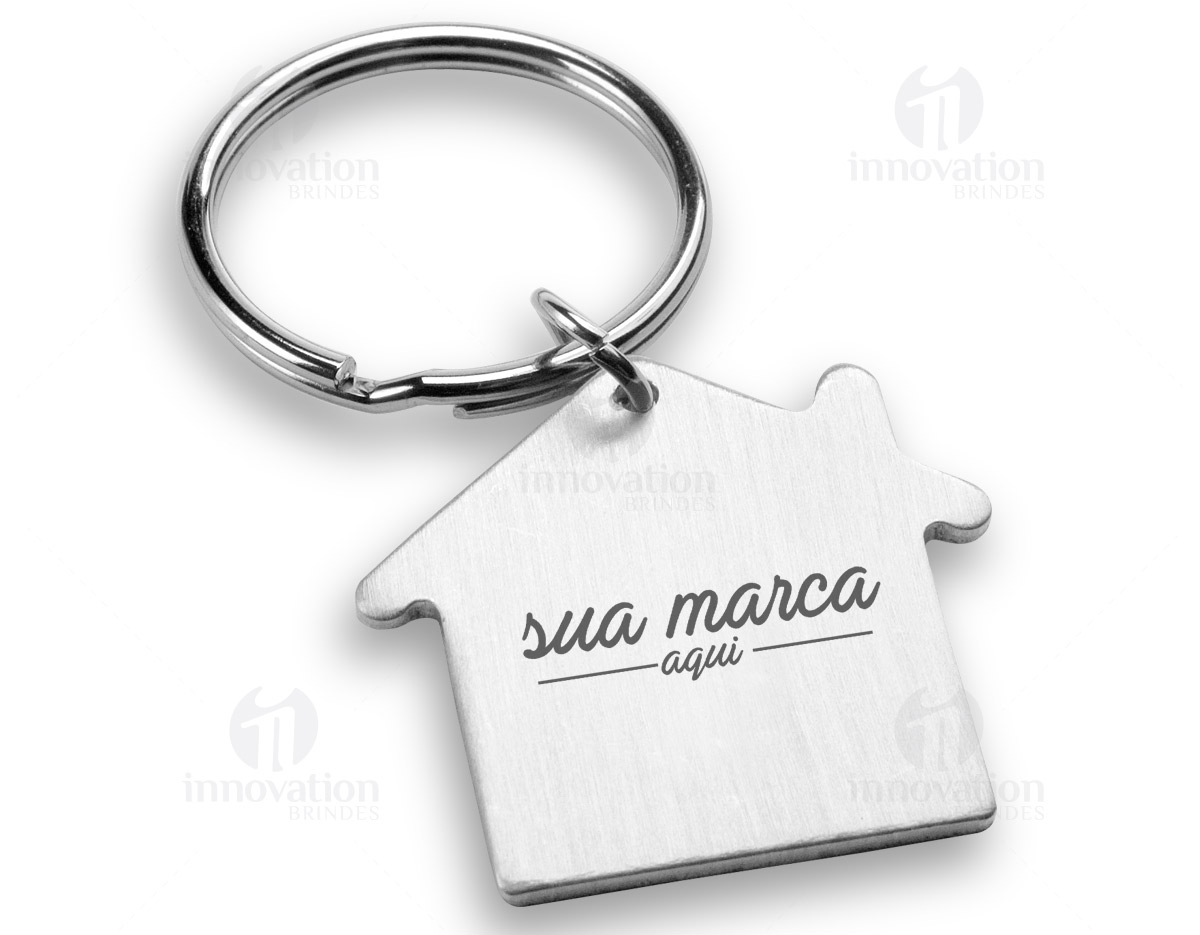 Chaveiro com formato casa em alumínio 38 x 35 x 2 mm