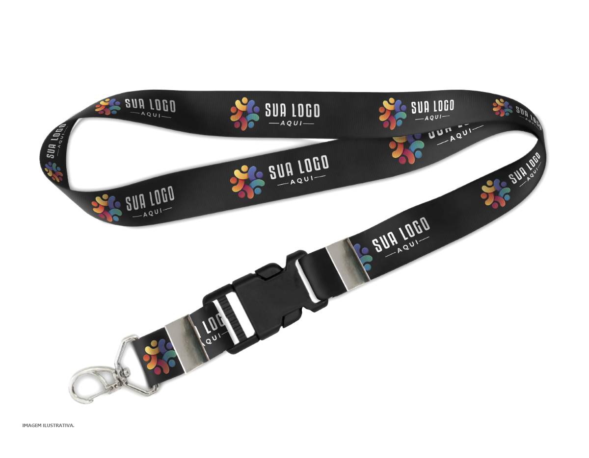 CORDAO 85CM X 20MM, COM FECHO MOCHILA C/ ENGATE E MOSQUETE METALICO 