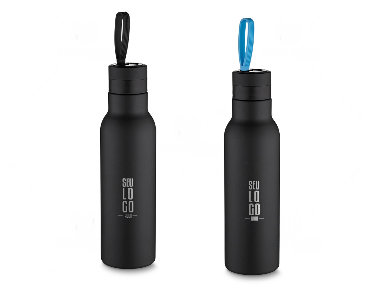 Squeeze em metal 500 ml com parede dupla de inox. Com revestimento emborrachado.