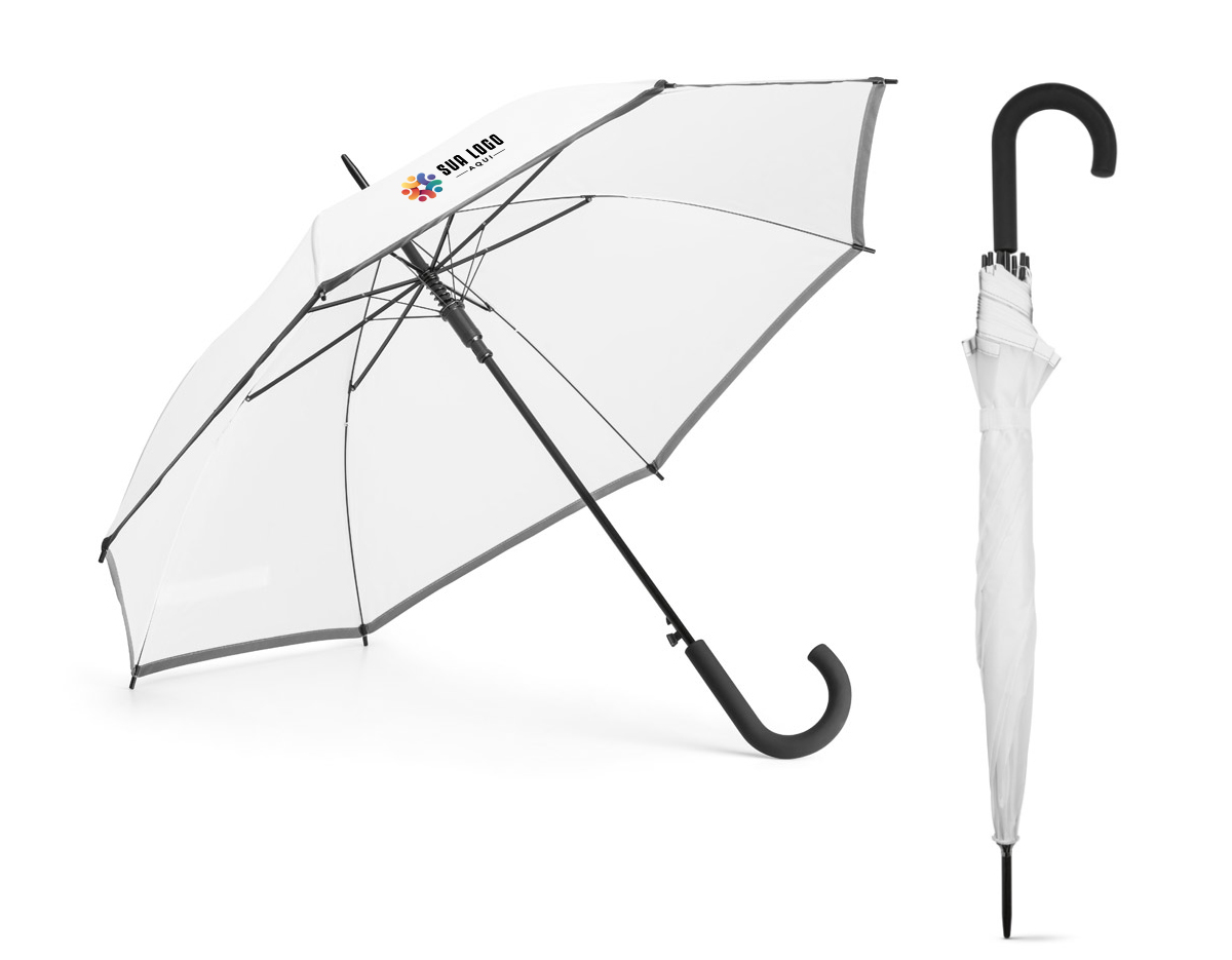 Guarda-chuva de golfe. Confecionado em Poliéster 190T, com 8 gomos. Pega em madeira.