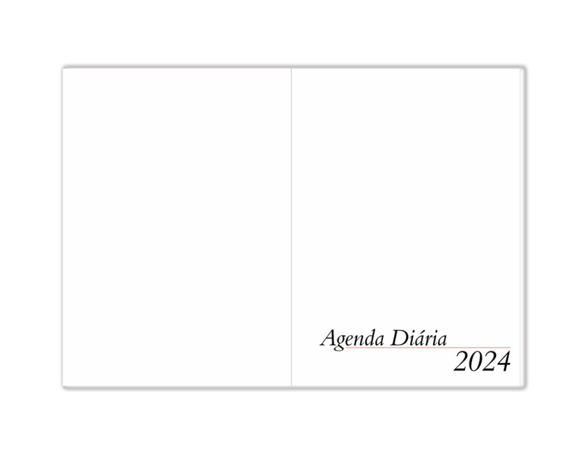 Agenda diária 2025 de couro sintético. Contém fita de cetim marca página, dados pessoais, calendário de 2024 à 2026, mapa do Brasil, mapa-múndi, índice telefônico e planejamento.