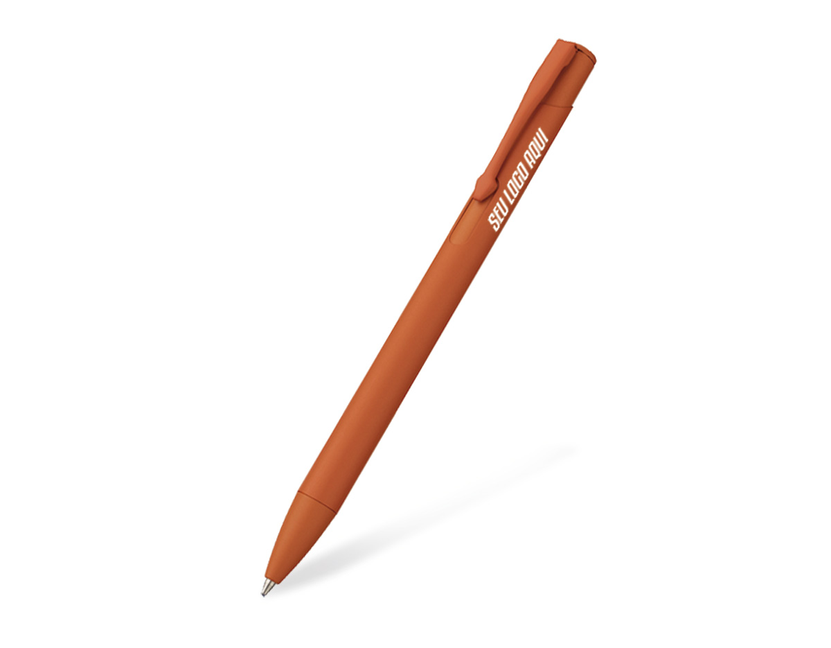 Caneta esferográfica confeccionada em metal, com escrita na cor azul. Possui design elegante e resistente, ideal para uso diário em ambientes corporativos ou acadêmicos. Proporciona escrita suave e traço uniforme, sendo uma excelente opção de brinde promocional com visual sofisticado e ótima durabilidade.