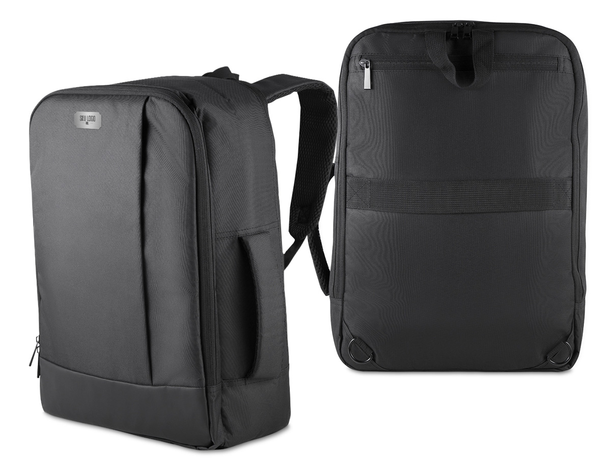 Mochila confeccionada em poliéster 300D impermeável com detalhes em couro sintético, fechamento em zíper e capacidade para até 20 litros. Possui alça lateral de mão, que permite o uso na horizontal, como uma pasta, além de bolso posterior para guardar as alças de ombro e engate para malas. Conta ainda com três compartimentos em tamanhos diferentes, incluindo o principal, com divisória interna para notebooks de até 15,6 polegadas.