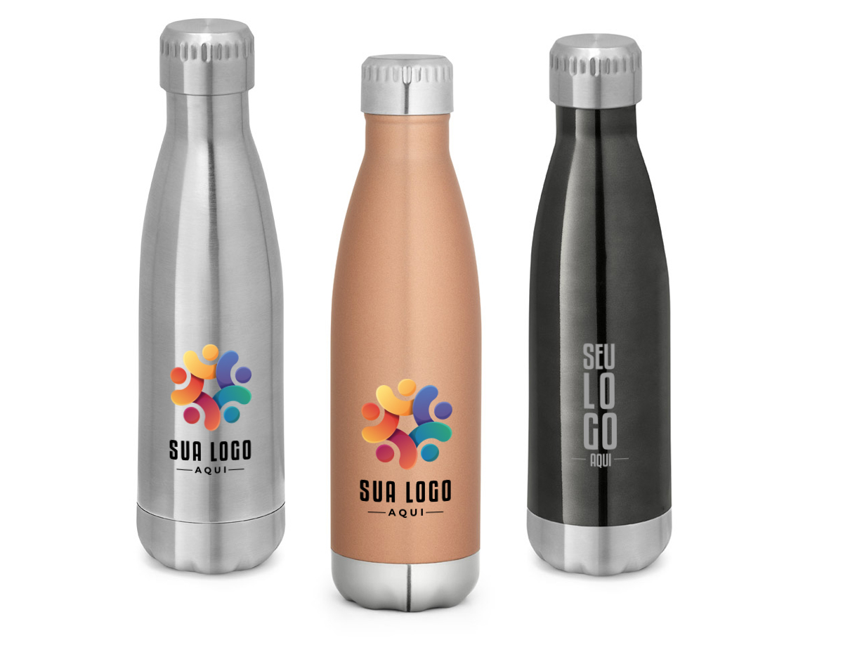 Squeeze aço inox com parede dupla e tampa com sistema de vácuo Ccpacidade até 510 ml.
