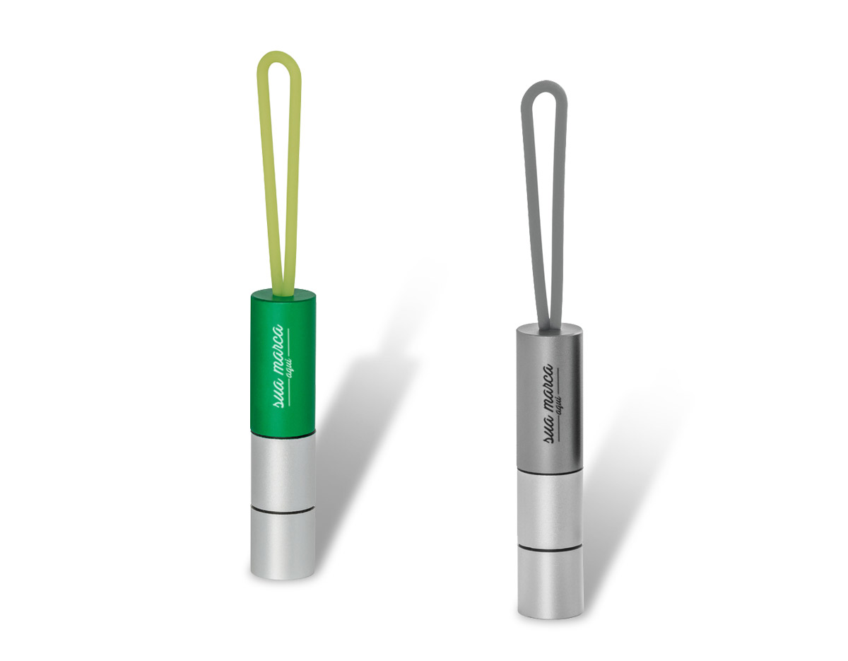 Chaveiro alumínio com 1 led  com porta comprimidos e fita em silicone