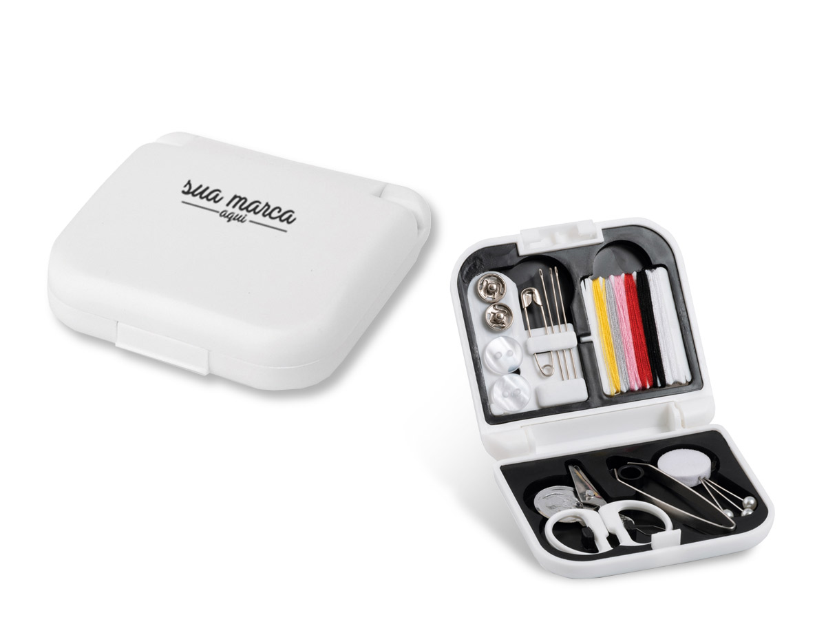 Kit de costura. Incluso linhas de cor, agulhas, botões, 1 tesoura, 1 enfia linhas, alfinetes