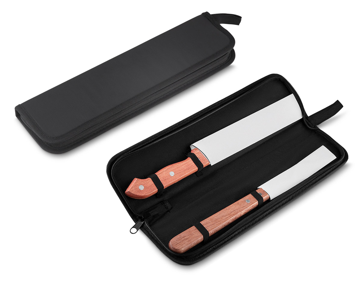 Kit Churrasco Estojo em nylon, faca 7 e garfo trinchante.