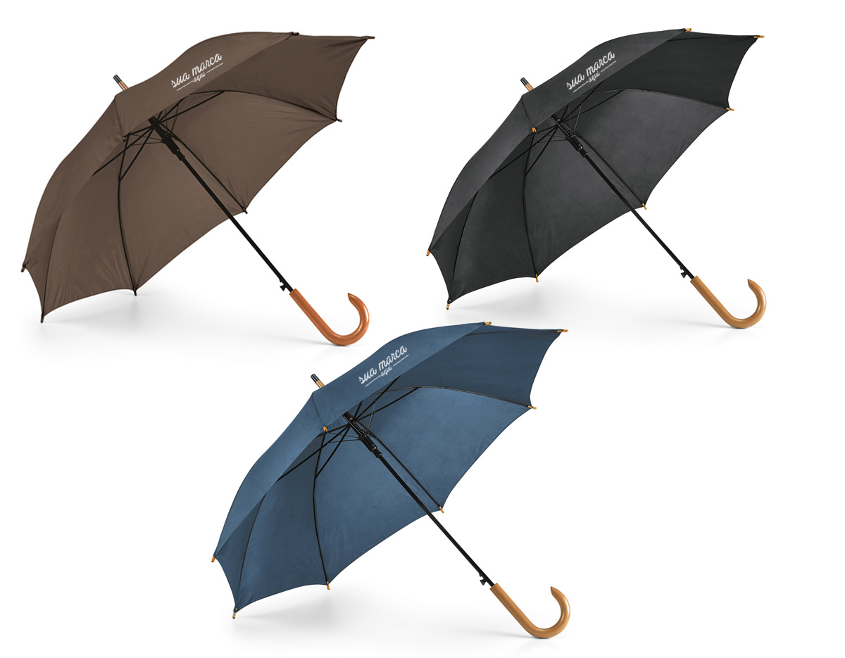 Guarda chuva poliéster 190T pega em madeira abertura automática
