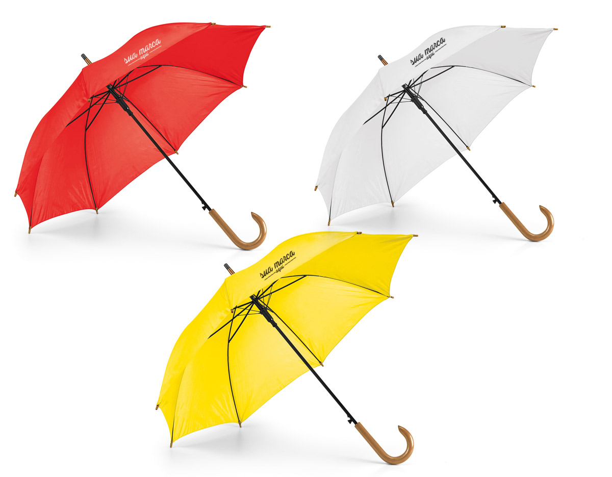 Guarda chuva poliéster 190T pega em madeira abertura automática