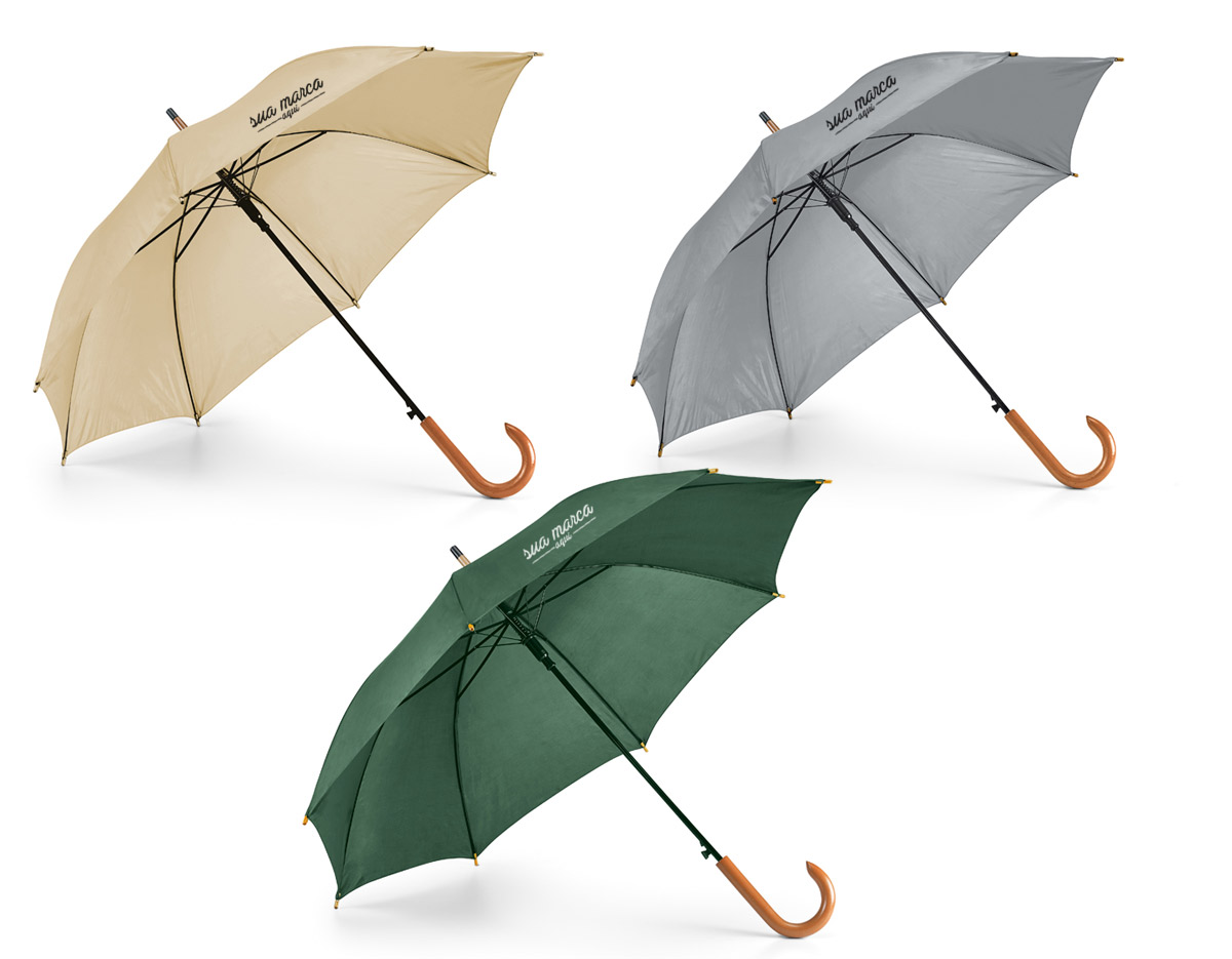 Guarda chuva poliéster 190T pega em madeira abertura automática