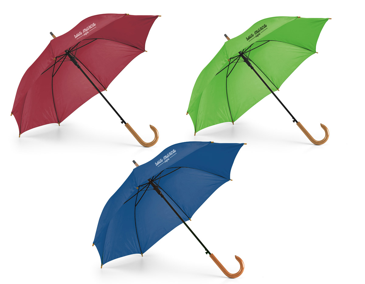 Guarda chuva poliéster 190T pega em madeira abertura automática
