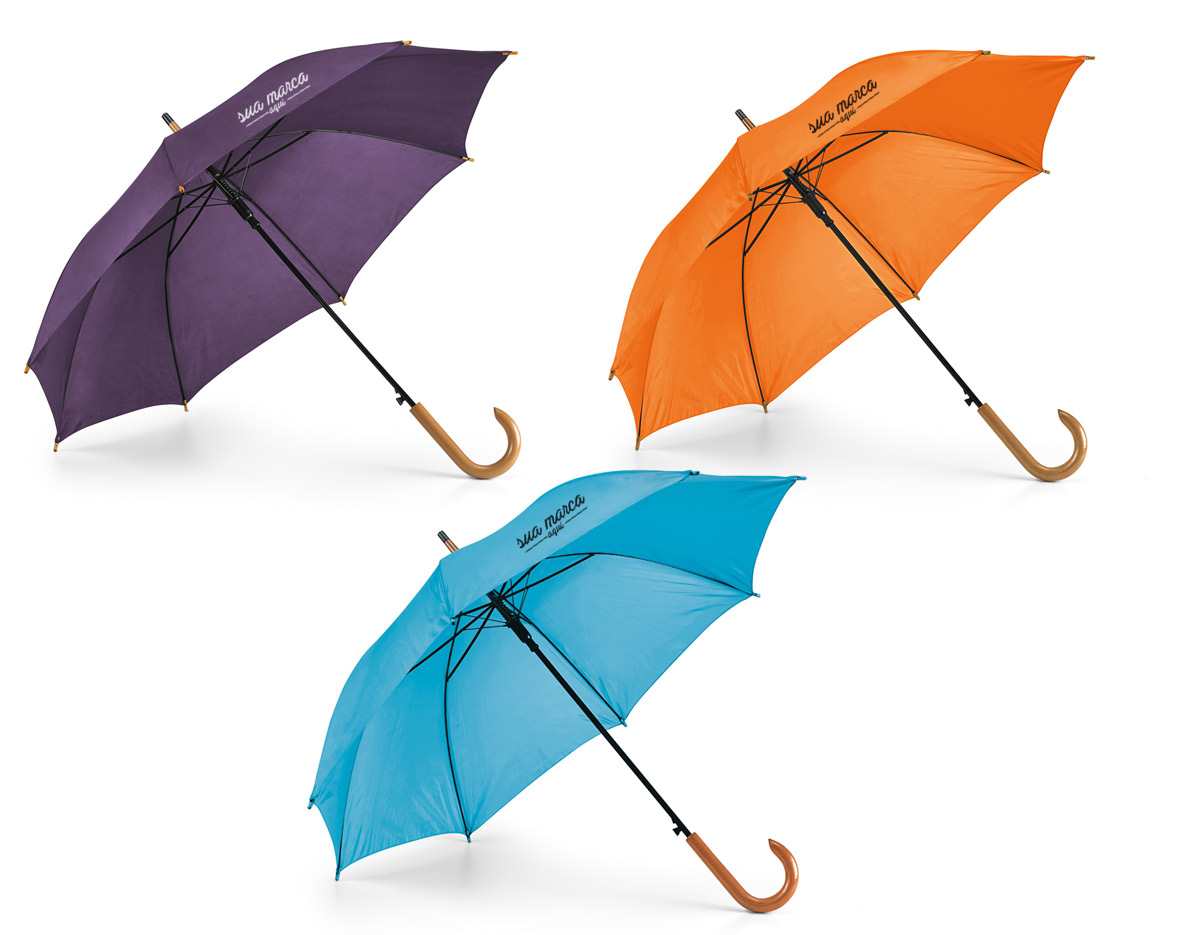 Guarda chuva poliéster 190T pega em madeira abertura automática