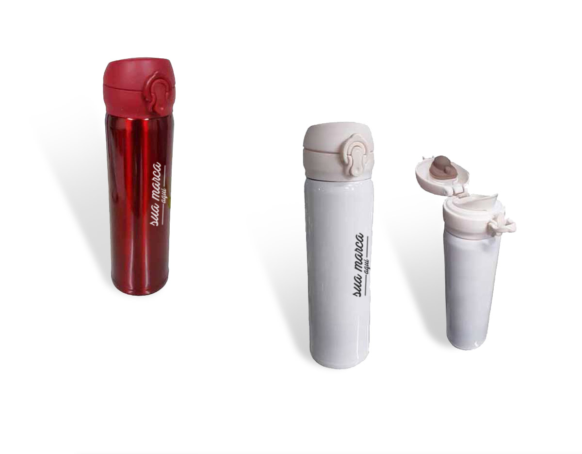 Garrafa térmica 480ml colorida com sistema de trava. 