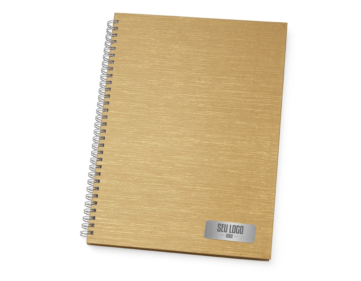 Caderno de negócios grande com pintura metalizada e wire-o prata. Miolo permanente e folhas para preenchimento de dados pessoais, comerciais e contatos 100 folhas brancas com pauta