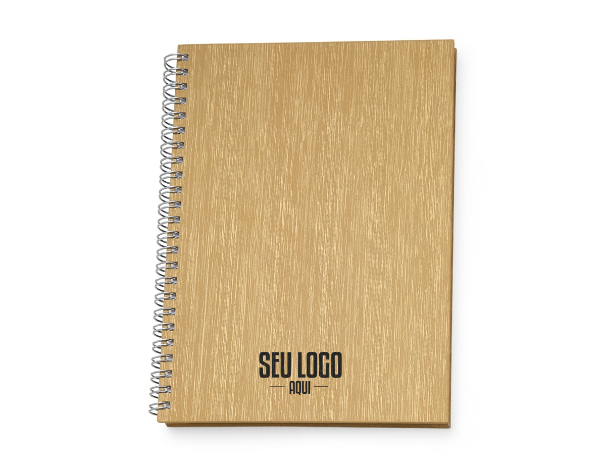 Caderno de negócios pequeno com pintura metalizada e wire-o prata. Miolo permanente e folhas para preenchimento de dados pessoais e comerciais.100 folhas pautadas