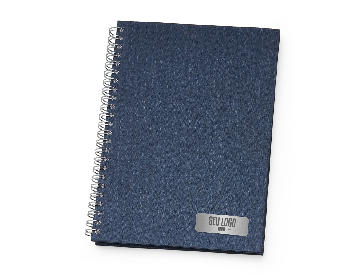 Caderno de negócios pequeno com pintura metalizada e wire-o prata. Miolo permanente e folhas para preenchimento de dados pessoais e comerciais.100 folhas pautadas