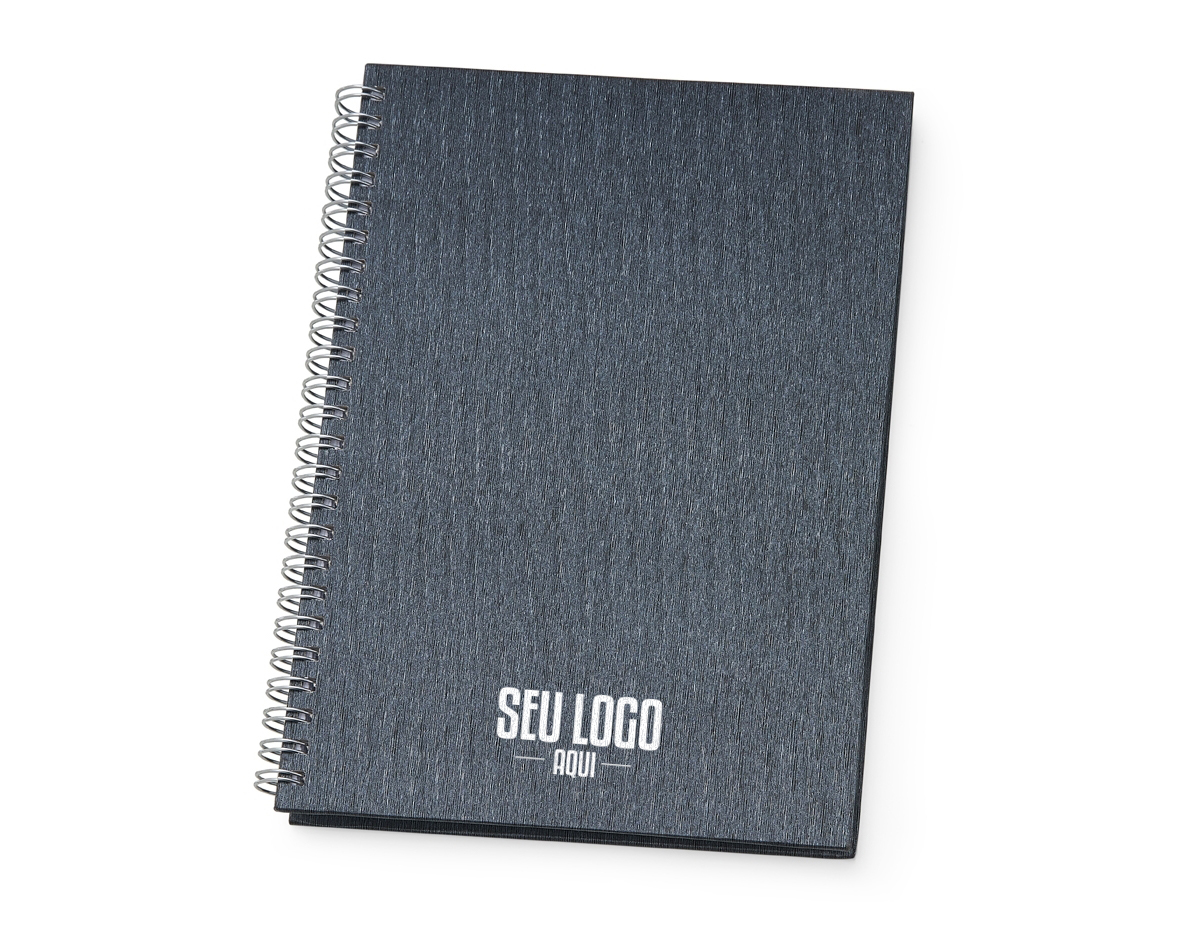 Caderno de negócios pequeno com pintura metalizada e wire-o prata. Miolo permanente e folhas para preenchimento de dados pessoais e comerciais.100 folhas pautadas
