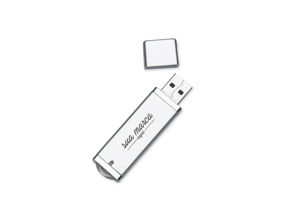 Pen drive Super Talent 8GB em plástico resistente, corpo cinza com detalhes prata. Possui tampa e ao conectar no USB uma luz irá acender na parte inferior.