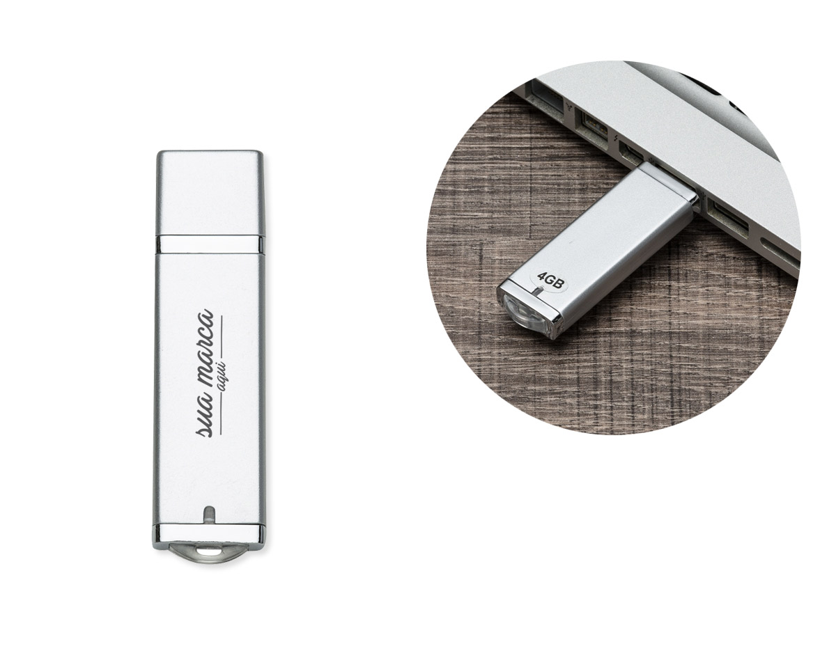 Pen drive Super Talent 8GB em plástico resistente, corpo cinza com detalhes prata. Possui tampa e ao conectar no USB uma luz irá acender na parte inferior.