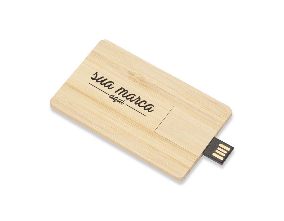 Pen card 4GB retangular de madeira, compartimento da memória giratório.