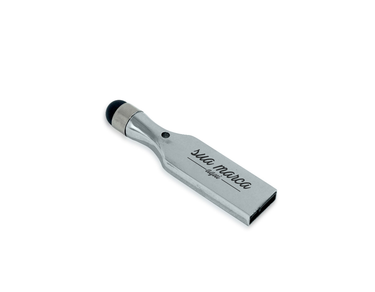Pen drive metal brilhante de 4GB com ponteira touch.