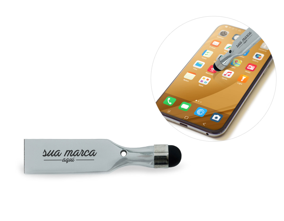 Pen drive metal brilhante de 4GB com ponteira touch.