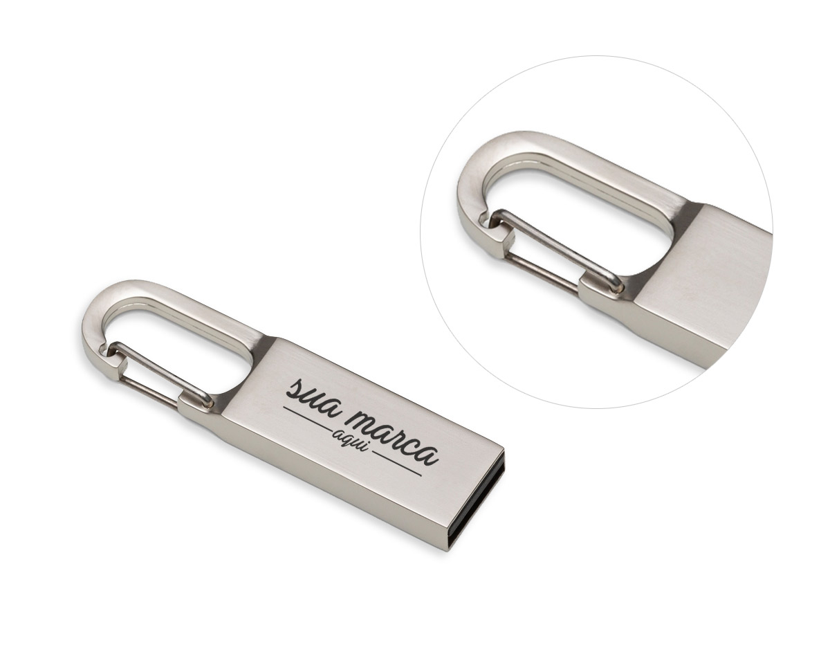 Pen drive metal fosco com mosquetão. Capacidade de 4GB																									