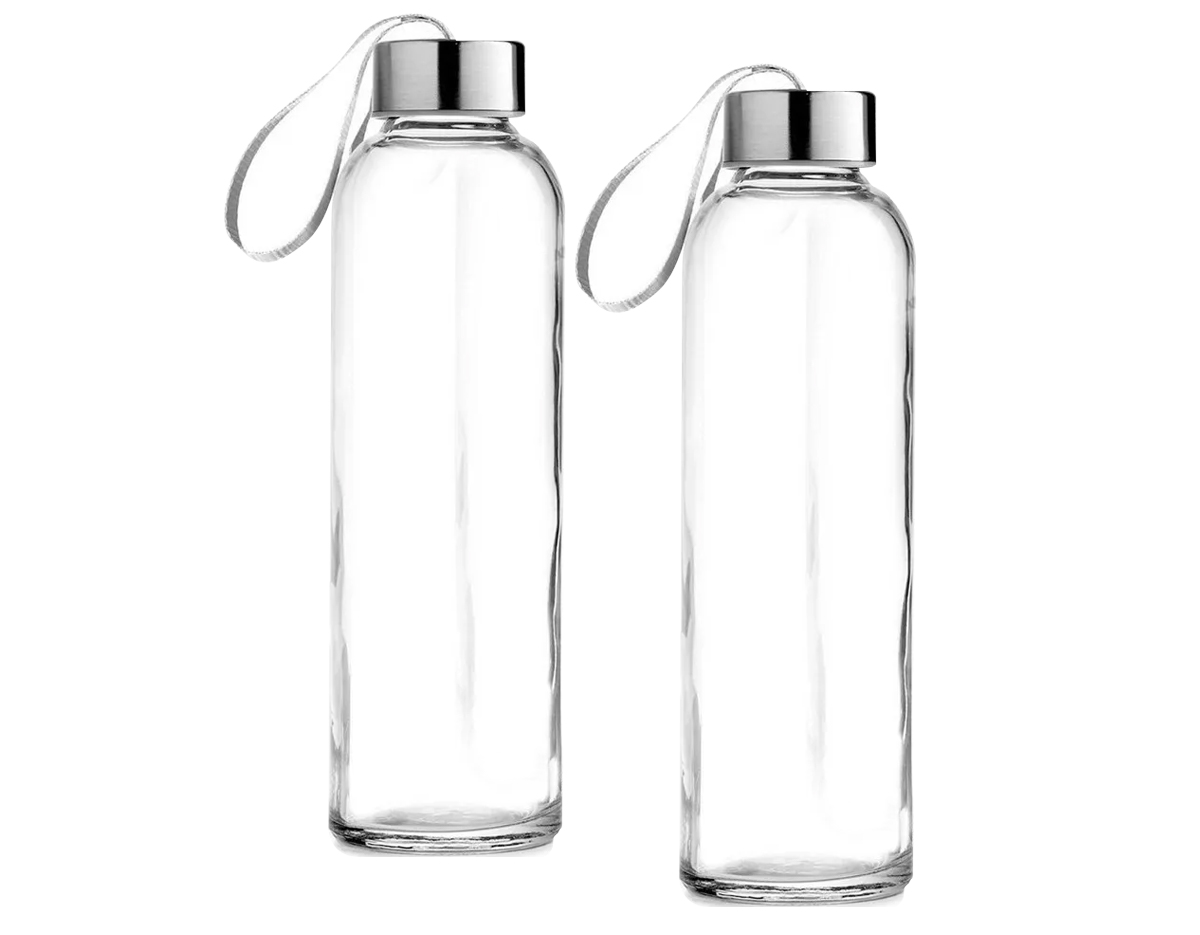 Squeeze em vidro e tampa em aço inox com alça para fácil transporte. Capacidade até 520 mL. Fornecido com luva em soft shell dando proteção extra à sua squeeze. Caixa branca 94651 vendida opcionalmente. Certificação EU Food Grade