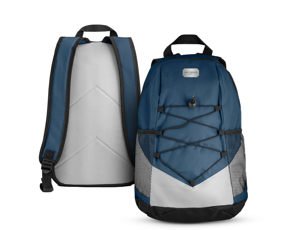 Mochila em 600D com bolsos laterais em tela e bolso interior. Parte posterior e alças almofadadas 250 x 420 x 180 mm
