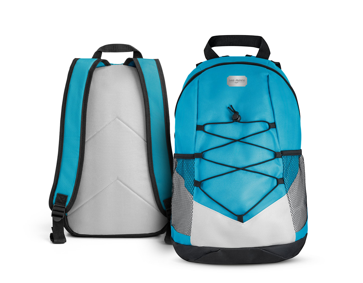 Mochila em 600D com bolsos laterais em tela e bolso interior. Parte posterior e alças almofadadas 250 x 420 x 180 mm