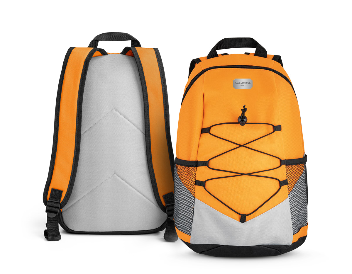 Mochila em 600D com bolsos laterais em tela e bolso interior. Parte posterior e alças almofadadas 250 x 420 x 180 mm