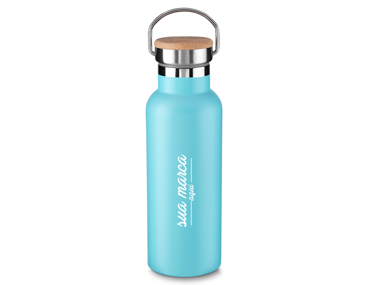 Garrafa em aço inox parede dupla de 500ml, conserva a temperatura quente ou fria