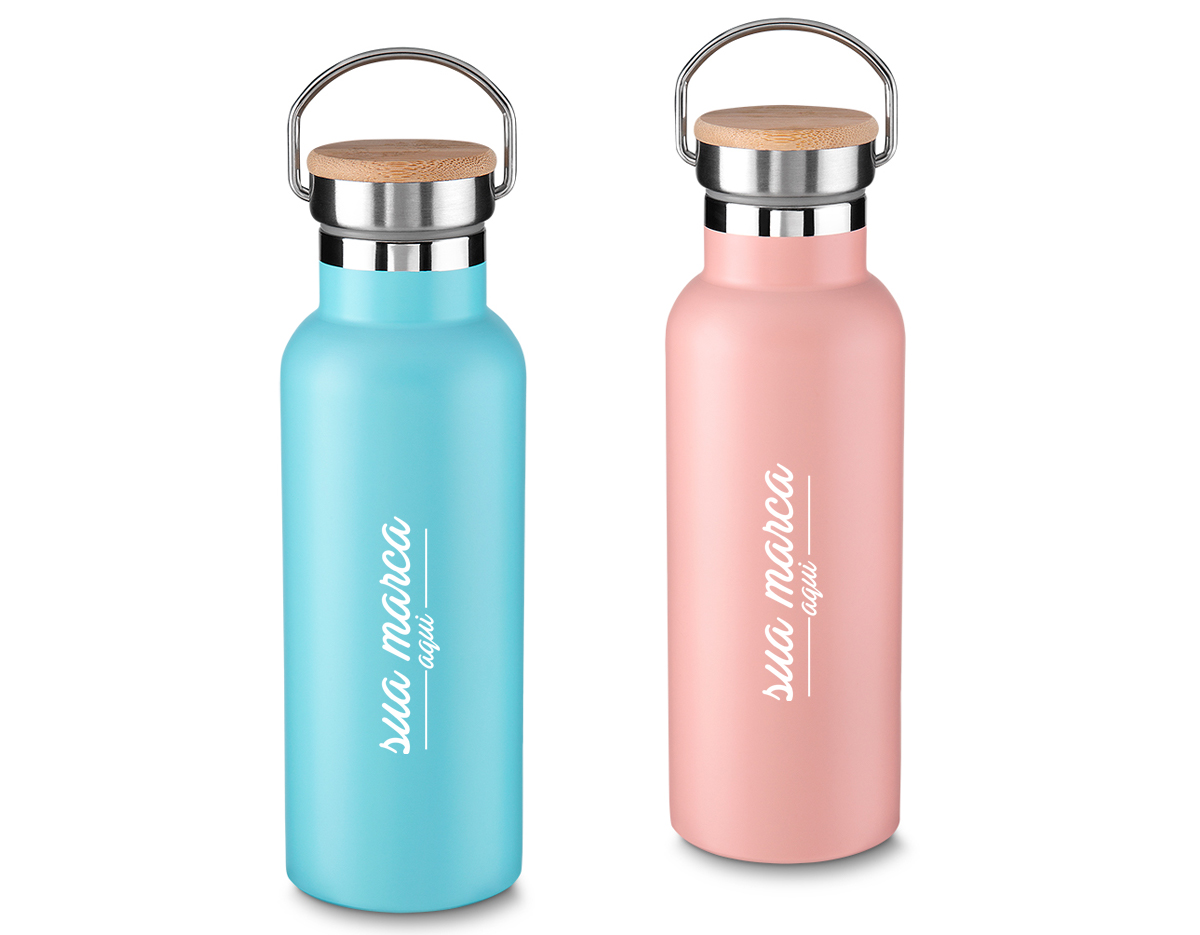Garrafa em aço inox parede dupla de 500ml, conserva a temperatura quente ou fria