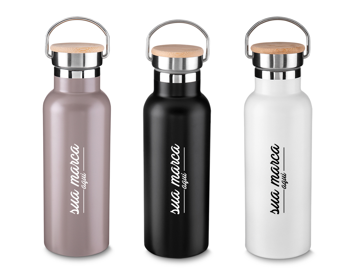 Garrafa em aço inox parede dupla de 500ml, conserva a temperatura quente ou fria