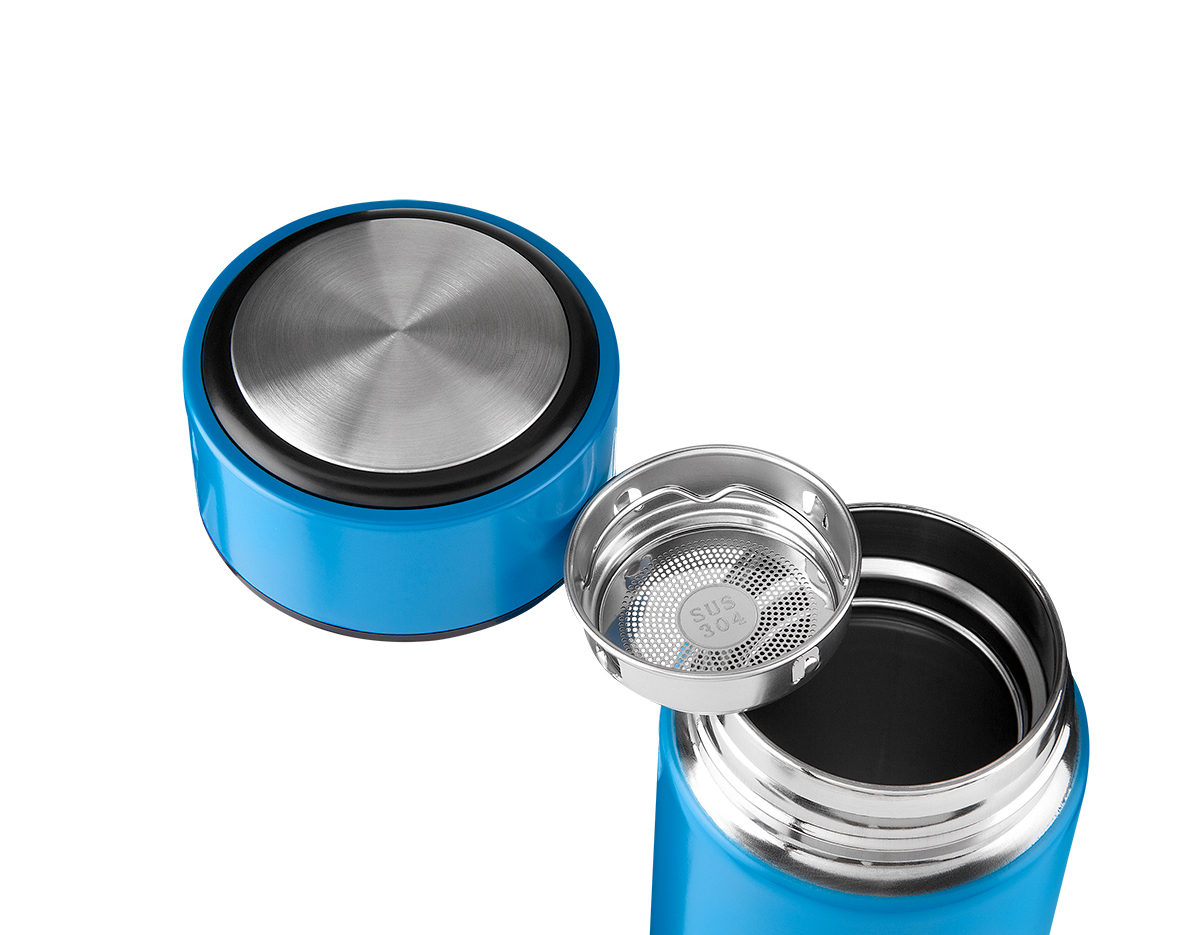 Garrafa em aço inox com parede dupla de 450 ml, conserva a temperatura quente ou fria