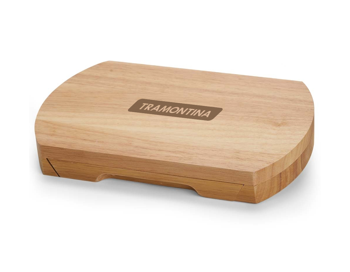Kit queijo 5 peças, contém: tábua de bambu com gaveta para acomodação dos utensílios, faca com ponta, faca reta, garfo e espátula.