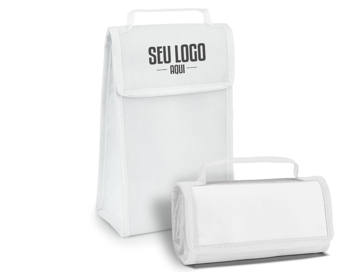 Bolsa térmica dobrável em non-woven (80 g/m²) com fecho em velcro e com capacidade até 3 L. Food grade. Bolsa fornecida desdobrada. Dobrada: 170 x 95 x 40 mm | Aberta: 170 x 265 x 110 mm