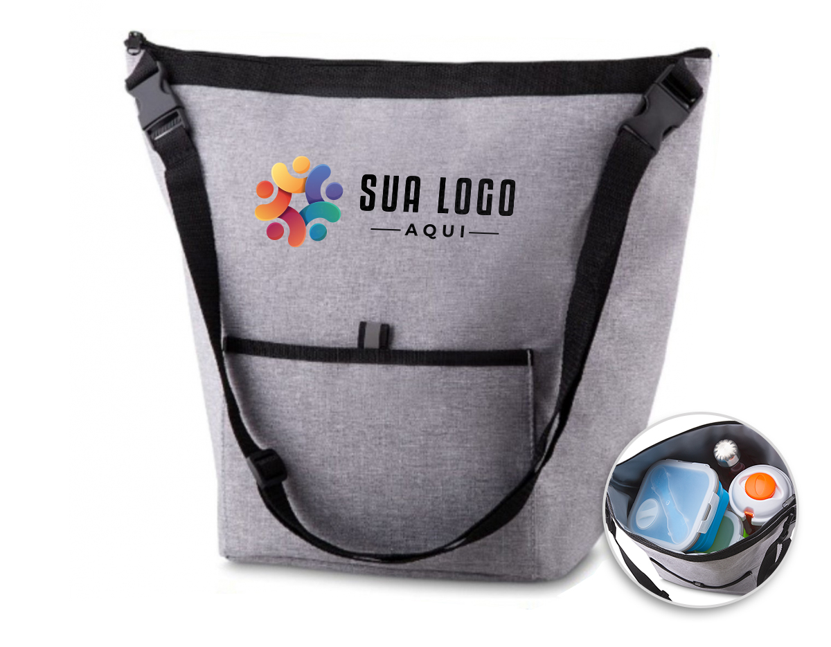 Bolsa Térmica. Capacidade 10 litros Bolso frontal. Alça de ombro regulável. Tecido nylon e e poliéster. Gravação no bolso frontal.