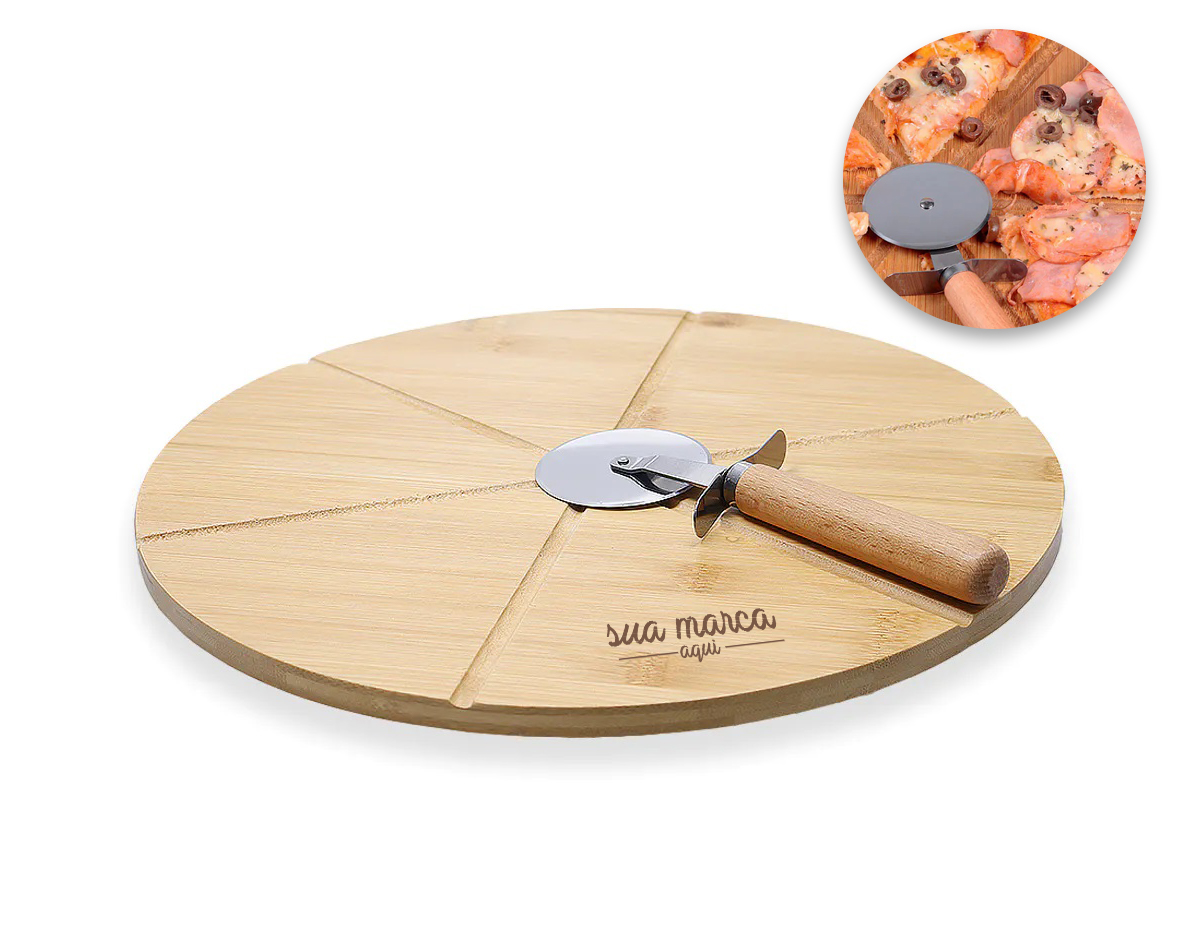 Kit pizzas contendo 2 peças
Tábua para pizza
Cortador.
