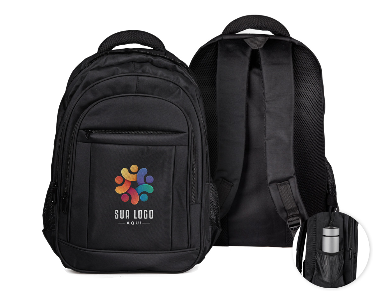 Mochila p/ Notebook em tecido poliéster Compartimento para notebook.
Tamanho total do Notebook - 18
