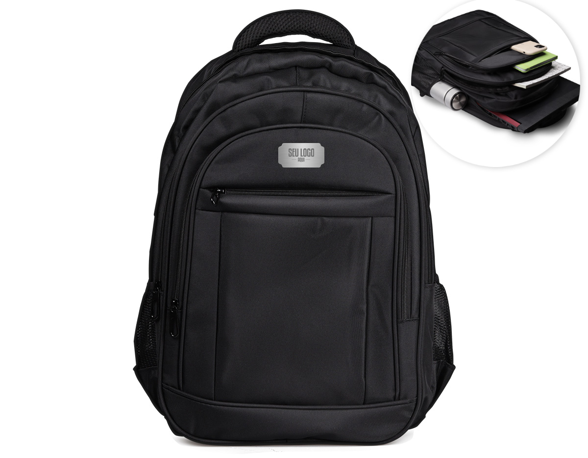 Mochila p/ Notebook em tecido poliéster Compartimento para notebook.
Tamanho total do Notebook - 18