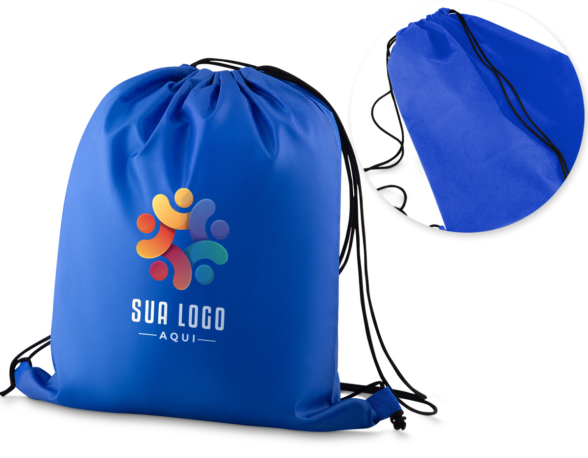 Sacola Mochila em tecido tipo Nylon 210gr resinado em fio 100% polyester