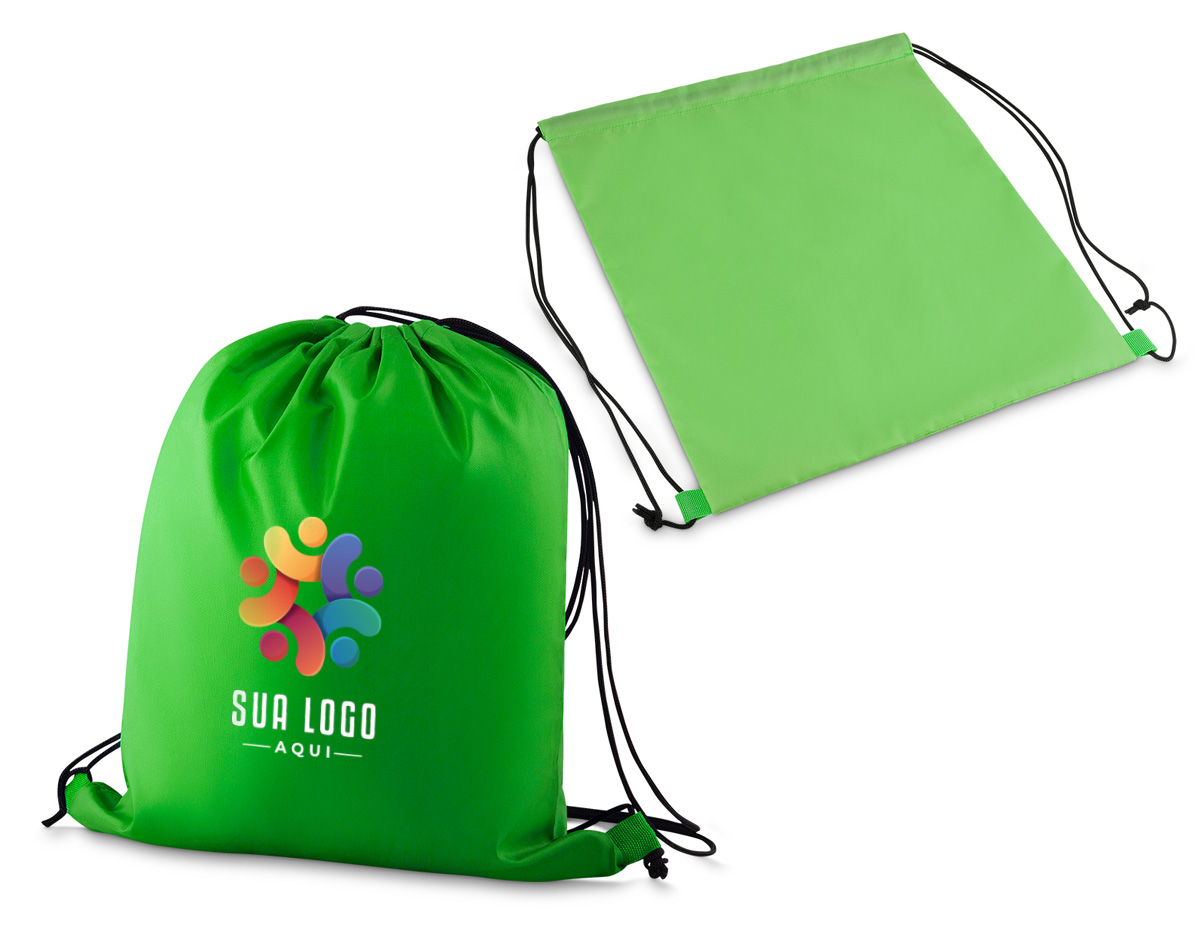 Sacola Mochila em tecido tipo Nylon 210gr resinado em fio 100% polyester