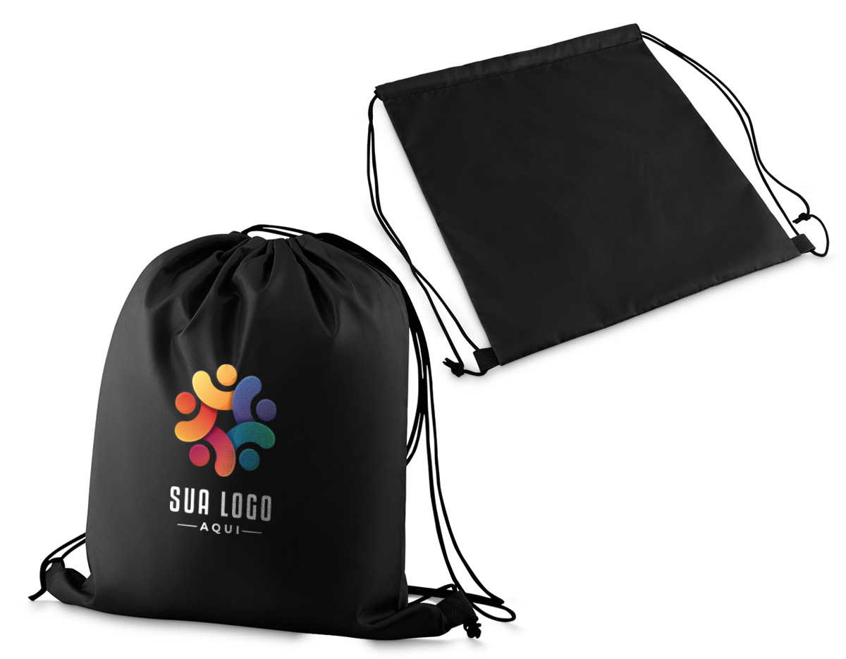 Sacola Mochila em tecido tipo Nylon 210gr resinado em fio 100% polyester