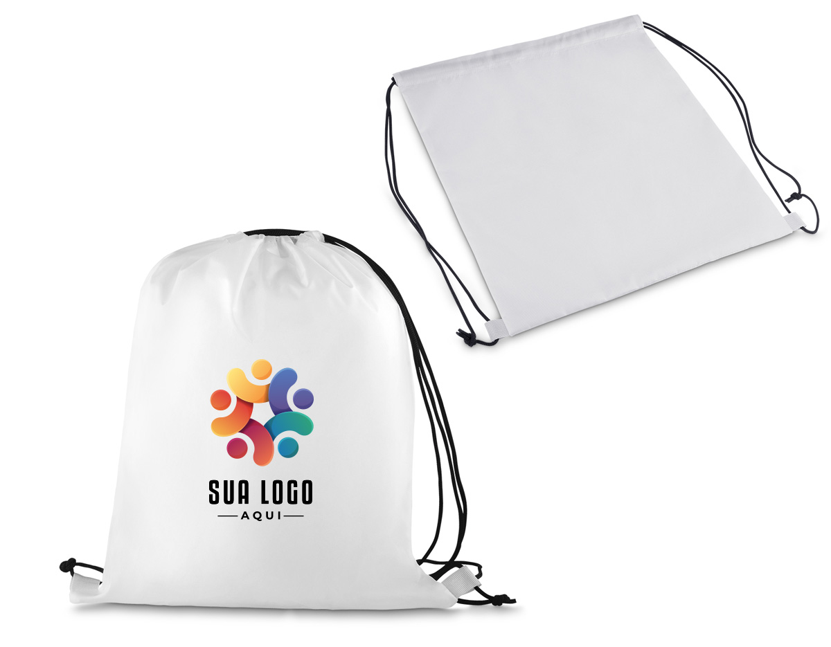 Sacola Mochila em tecido tipo Nylon 210gr resinado em fio 100% polyester